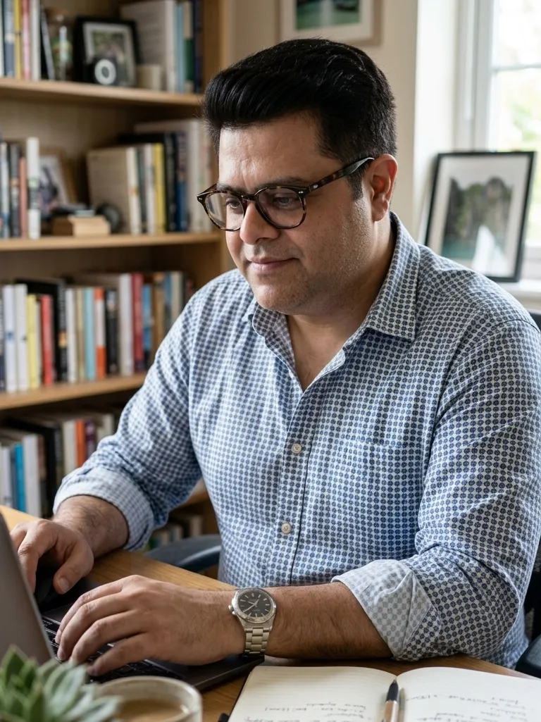 Dipesh Batheja, founder of Netling Digital, working at his desk
